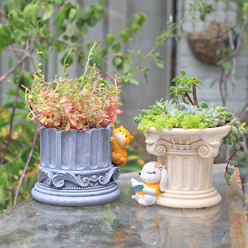 Snake Plant Ceramic - Pot tanaman pilar Yunani Romawi, Pot