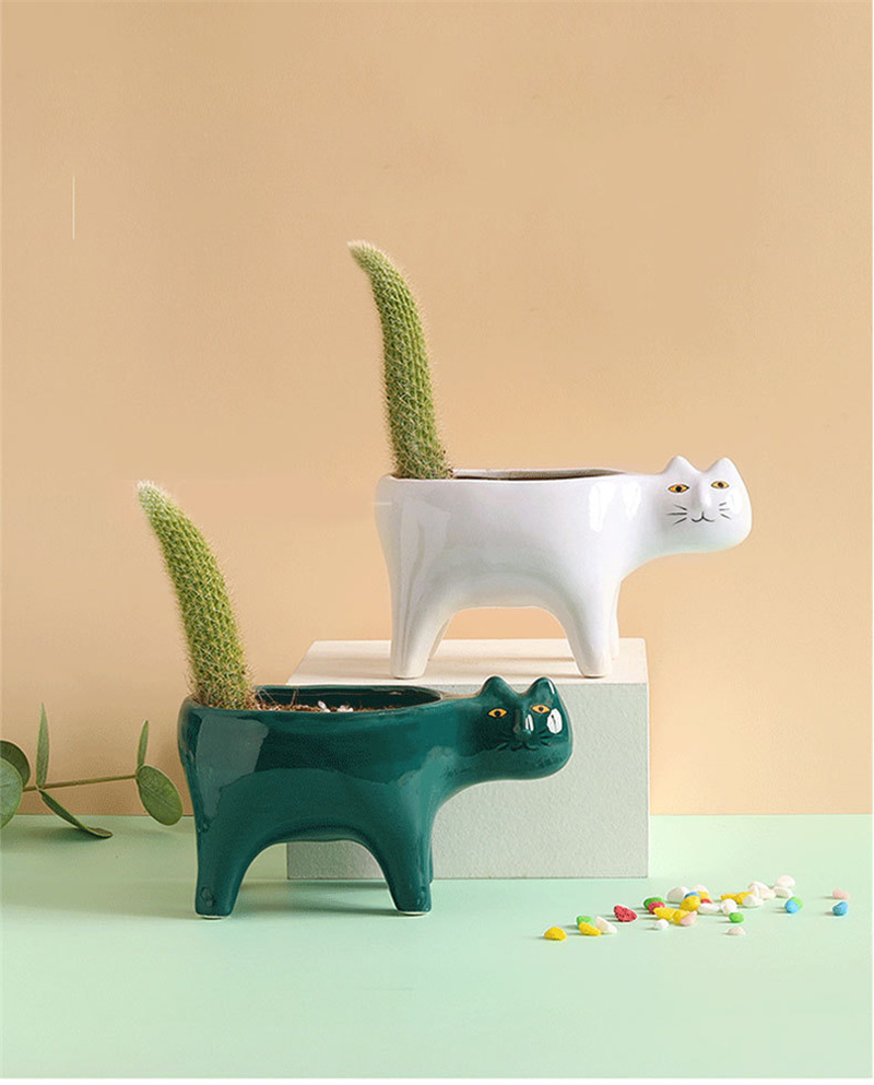 Snake Plant Ceramic - Pot bunga keramik kucing lucu gambar