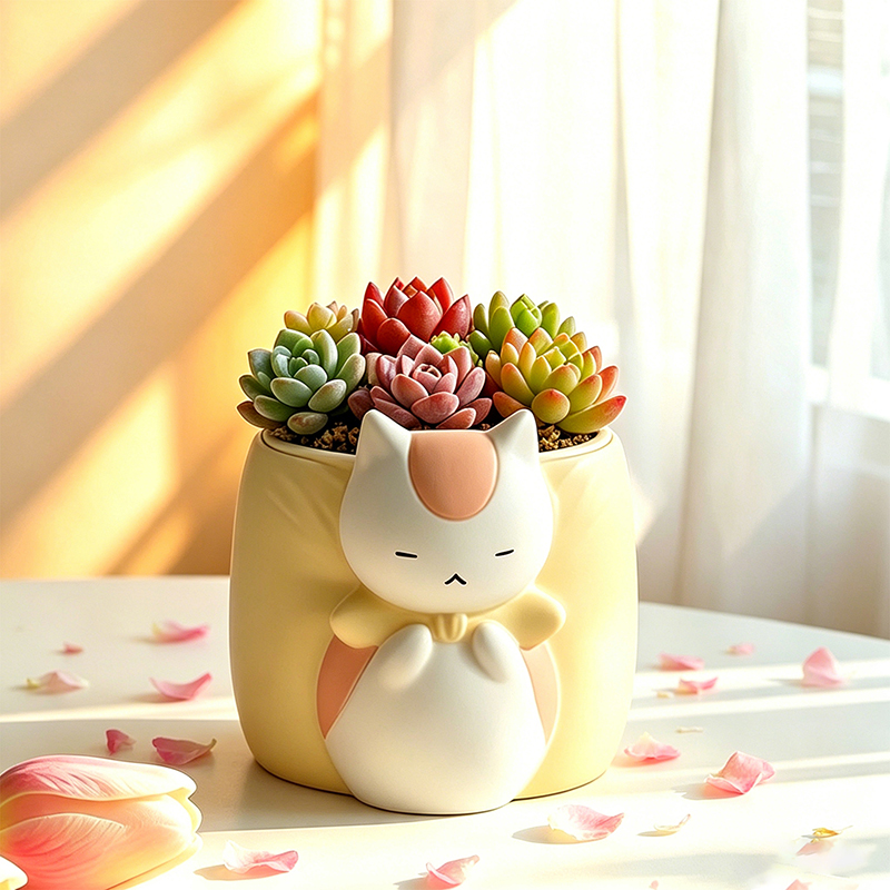 Snake Plant Ceramic - Pot Sukulen Resin Kucing Gemuk Lucu,